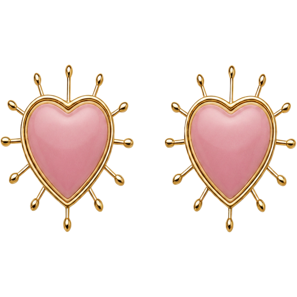 Rosé blush pink heart earrings with gold-tone radiating pins