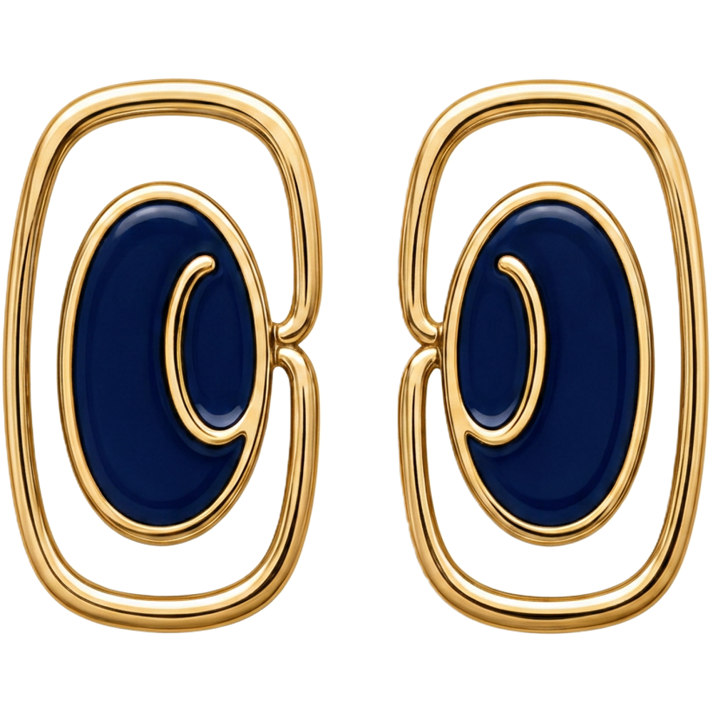 Minuit navy oval earrings inside gold-tone rounded frames